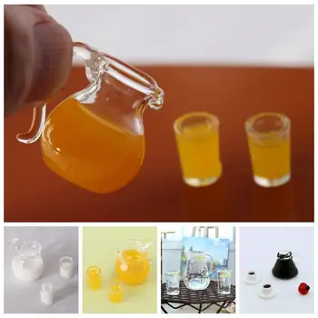 1 Комплект Игрушек Игровой Домик Апельсиновый сок Лимонная вода Питьевая модель Миниатюрный Кувшин для напитков Чашка Аксессуары для куклы Кофе Молоко