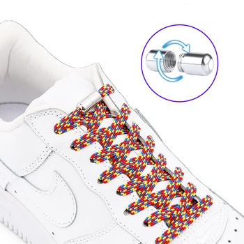 1 пара разноцветных шнурков Плоские эластичные шнурки для обуви без завязки Капсульный металлический замок для кроссовок Аксессуары для обуви Ленивый шнурок