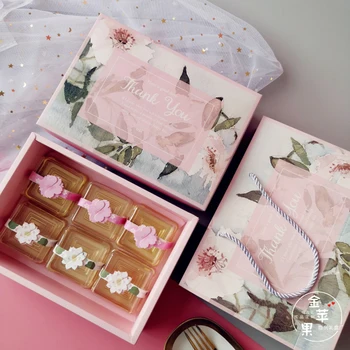 10шт Цветочное печенье Коробки для Лунного торта Упаковочная Коробка Бумажный Подарочный пакет Свадебные Подарки для гостей