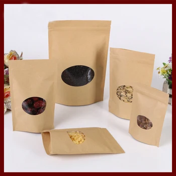 11*16+3 30шт коричневые крафт-бумажные пакеты с застежкой-молнией с окошком для подарков, сладостей и конфет, чая, ювелирных изделий, розничной упаковки бумаги