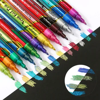 12 Цветов металлического фломастера, блестящая двухцветная художественная краска, ручка для рисования открыток, рисунок, надпись для подписи, Написание