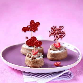 12 шт., украшения для торта ко Дню Святого Валентина, акриловые красные сердечки, топперы для торта с любовью для леди, декор для свадебной вечеринки, десерт
