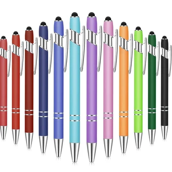 12 Шт. Шариковая ручка со стилусом, металлическая ручка с черными чернилами 1,0 мм, стилус для сенсорных экранов, шариковая ручка-стилус 2 в 1
