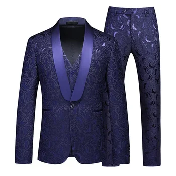 2023 Мужской Новый модный деловой банкетный костюм с тиснением, комплект мужского костюма из трех предметов