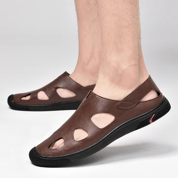 2023 Новые летние деловые сандалии на толстой подошве, уличная дышащая обувь на мягкой подошве, Модные Высококачественные мужские сандалии из натуральной кожи