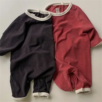 2023 Новый осенний Хлопковый Повседневный комбинезон с длинными рукавами для новорожденных, однотонная Свободная одежда для малышей, комбинезон для мальчиков и девочек