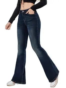 2023 Осенне-зимние джинсы с высоким эластичным кроем для женщин, модные тонкие джинсовые брюки-клеш, повседневные женские брюки S-2XL