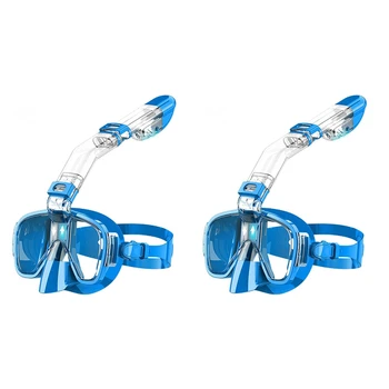 2X маски для подводного плавания, набор складных масок для дайвинга с системой сухого верха и креплением для камеры, снаряжение для подводного плавания с защитой от запотевания-синий