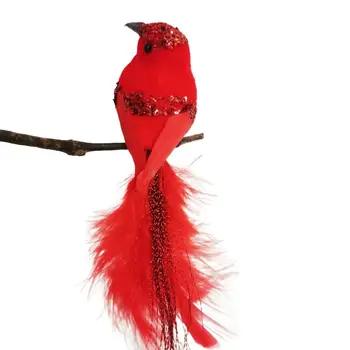 2шт искусственных красных птиц из пенопласта с блестящими перьями, имитирующими перья птиц на клипсах, Легкая имитация птиц на свадьбу