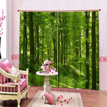 3D-занавеска Фото По индивидуальному размеру Шторы green forest Спальня Гостиная Офис Cortinas, Ванная Комната С душем