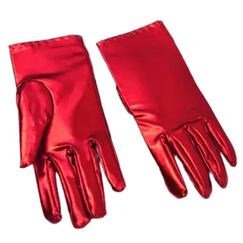 652F Короткие перчатки из искусственной кожи Pantent и спандекса, блестящие металлические однотонные варежки