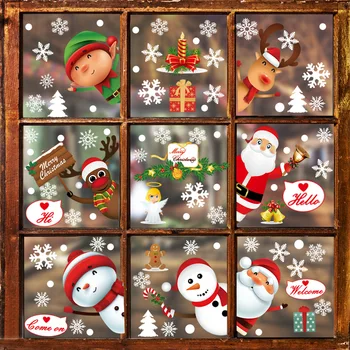 9 Листов рождественских наклеек на окна, Веселое Рождественское украшение для дома, Рождественская наклейка на стену, наклейки на стены детской комнаты, новогодние наклейки