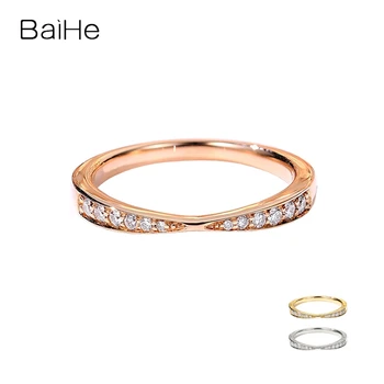 BAIHE Solid 14K Розовое Золото 0.10ct H/SI Кольцо С Натуральным Бриллиантом Для Женщин Обручальное Свадебное Модное Ювелирное Изделие Diamantový prsten