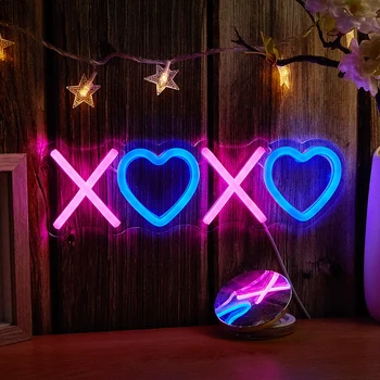 Chi-buy XOXO LED Неоновая Вывеска С Питанием От USB Неоновые Вывески Ночник 3D Настенное Искусство и Игровая Комната Спальня Декор Гостиной Лампы Вывески