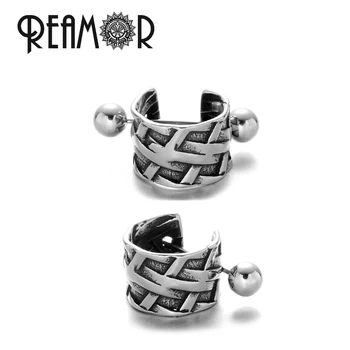 U-образные серьги-кольца REAMOR для женщин, серьги-гвоздики с широким переплетением из нержавеющей стали, Мужские серьги-клипсы в стиле панк-рок, ювелирные изделия 1 комплект