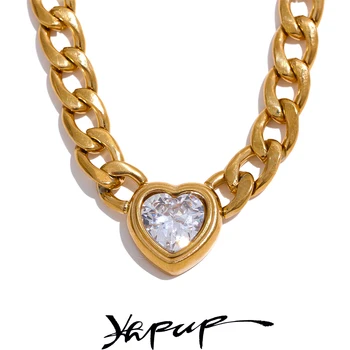 Yhpup, Золотая цепочка из нержавеющей стали, ожерелье с циркониевой подвеской в виде сердца, 18-Каратное PVD-покрытие, Водонепроницаемые модные украшения Унисекс