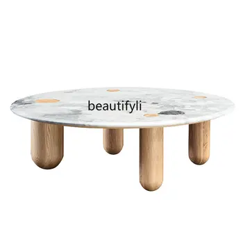 Yuji Simple Гостиная, Мраморный круглый журнальный столик из массива дерева, Японский журнальный столик типа 