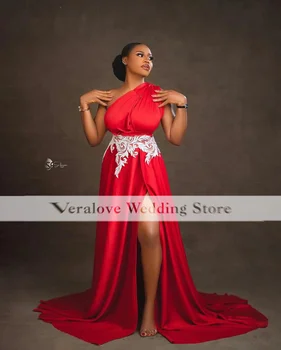 Африканское платье на выпускной в африканском стиле с одним плечом, Атласное платье с разрезом трапециевидной формы, вечерние платья для Красной ковровой дорожки, женское вечернее платье