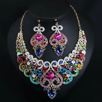 Африканское свадебное ожерелье с разноцветными кристаллами, серьги, набор для женщин, комплект украшений для свадебной вечеринки, Модное колье, подарки из Нигерии