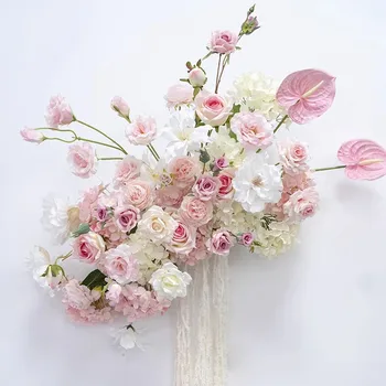 Белые розовые искусственные свадебные цветы для украшения арки, фона, настенной пальмовой настольной дорожки, искусственных цветов, напольных принадлежностей, реквизита для мероприятий