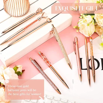 Блестящая шариковая ручка для прессования из 9 предметов, розовая ручка с росписью, канцелярские принадлежности для женщин и девочек