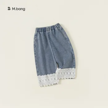 Брюки для девочек, новые весенние джинсовые штаны для детей 2024 года с модными повседневными прямыми штанинами для маленьких детей