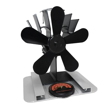 Вентилятор для камина, 5-лопастной Вентилятор для печи с тепловым питанием + Термометр для дровяных / Дровяных горелок / Каминов / Обогревателей