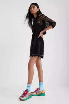 Внешняя торговля оригинальный одиночный Испанский бренд tide летнее новое черное платье с круглым вырезом и полым поясом с вышивкой