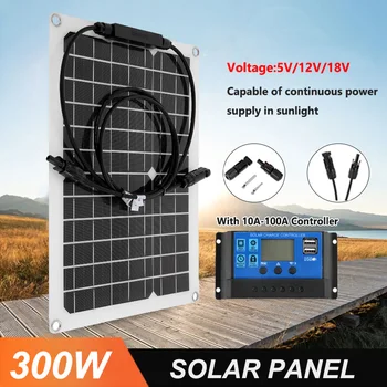 Гибкая Солнечная Панель мощностью 20 Вт-300 Вт, Зарядное Устройство 12V, Двойной USB С Контроллером 10A-100A, Блок Питания для Солнечных Батарей для Телефона, Автомобиля, Яхты, RV