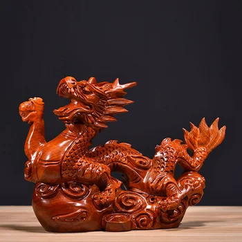 Деревянная статуэтка дракона китайского фэншуй, Мини-подарок на Год Дракона, китайские статуэтки Дракона Зодиака, Резьба по дереву ручной работы