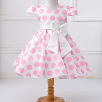 Детская одежда для детей от 1 до 8 лет, Розовое В горошек Повседневное платье без рукавов с бантом, Милое Летнее платье Миди для девочек, Vestidos