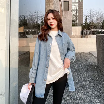 Дизайн VANOVICH, Тонкая джинсовая рубашка с длинными рукавами, осенний Новый Корейский стиль, женские однотонные свободные повседневные куртки с воротником-поло