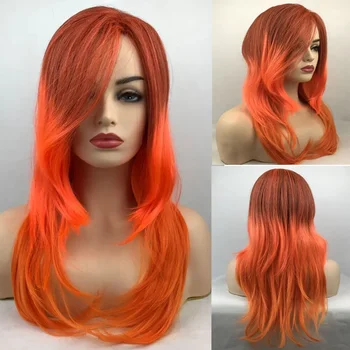 Длинный прямой оранжевый грандиозный парик из синтетических волос для косплея на Хэллоуин