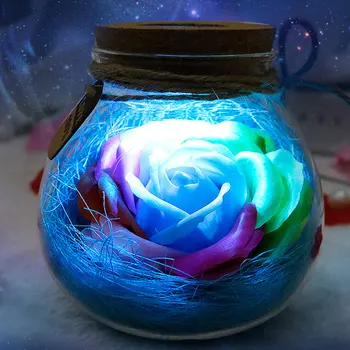 Долговечный Светодиодный светильник для домашнего декора с сохраненными настоящими розами, Элегантная светодиодная бутылка Night