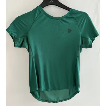 Женская клетчатая рубашка для йоги с коротким рукавом из 100% полиэстера, Быстросохнущая Спортивная одежда для бега, Женские спортивные рубашки свободного кроя, топы для тренировок