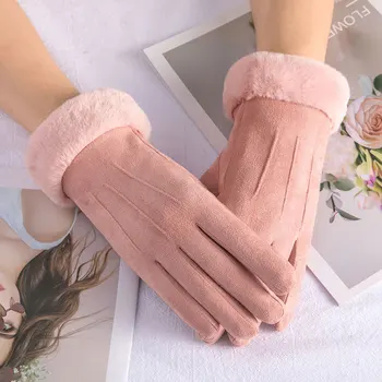 Женские осенне-зимние перчатки с сенсорным экраном плюс флисовые теплые замшевые милые студенческие перчатки для велоспорта, зимние утолщенные для защиты от холода