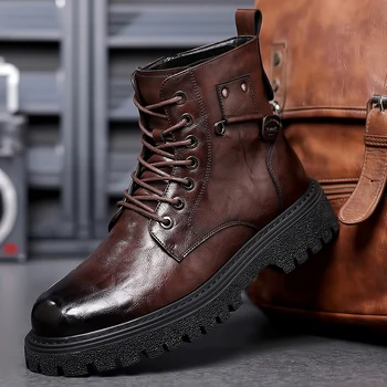 Зимние рабочие ботинки 2023 для мужчин с мехом, армейские мужские ботинки, модные ботинки на молнии, мужские кожаные треккинговые ботинки Man