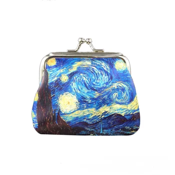 Знаменитый Ван Гог, напечатанный маслом, Маленький кошелек для женщин с пейзажным цветочным узором, мини-засов, Кошельки для монет, сумки для денежных карт Оптом