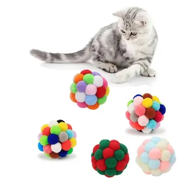 Игрушка для домашних кошек Красочный Отскакивающий мяч ручной работы Игрушка для маленьких кошек Плюшевый Колокольчик Игрушка Planet Ball Игрушка для кошек Интерактивные принадлежности для домашних животных