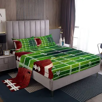 Комплект постельного белья для американского футбола для декора спальни мальчика, спортивных игр, простыня с изображением поля для американского футбола, Комплект постельного белья