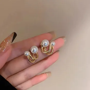 Корейские элегантные Женские серьги-кольца с жемчугом, классические маленькие серьги-гвоздики с цирконием Huggie, свадебные украшения Kpop, подарок для вечеринки