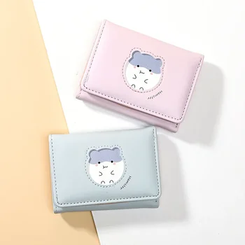 Корейский модный короткий женский кошелек с тремя складками, милый кошелек в виде животного, простая сумка для карточек с несколькими картами, женская сумка с принтом из искусственной кожи