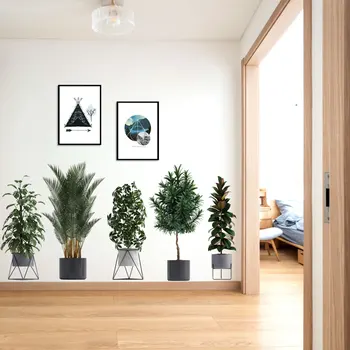 Креативные наклейки на стены: Зеленые растения в горшках для фона гостиной - Наклейки на стену для домашнего декора
