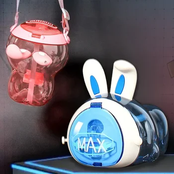 Креативный кролик, соломенная чашка, мультяшный детский чайник, Тритановый студенческий пластиковый стакан для воды, уши могут быть наклонены.