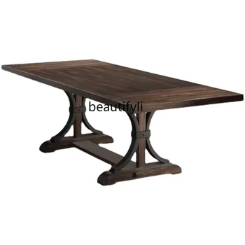 Легкий обеденный стол из массива дерева Простой длинный стол в стиле ретро Креативный дизайн Просто поговорим об общественном Верстаке