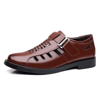 Летние деловые новые мужские сандалии большого размера, полая дышащая официальная обувь, обувь с дырочками
