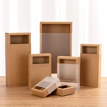 Матовая полупрозрачная упаковочная коробка из крафт-бумаги, Пластиковый ящик из ПВХ, Коробка для хранения фестивальных подарков, Коробки для упаковки десертов, тортов.