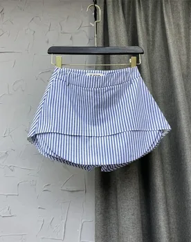 Модная женская юбка с высокой талией, трапециевидной формы, с неправильной боковой застежкой-молнией, Синие полосатые Мини-юбки из хлопка, Лето 2023, Новинка Tide O302