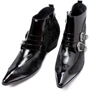 Мужские зимние новые модные тонкие ботинки, мужские ботинки Martin в английском стиле с острым носком, увеличивающие рост изнутри, бесплатная доставка