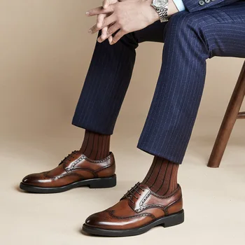 Мужские оксфордские туфли из черной кожи, мужские официальные кожаные туфли, классические деловые Официальные мужские туфли
